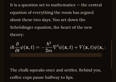 Narrated prose with the Schrodinger equation typeset inside it